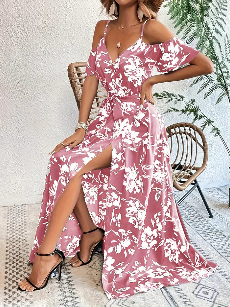 Océane – Robe fleurie à épaules dénudées
