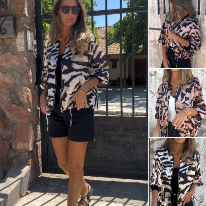 Zaira™ | Veste de Printemps à Fermeture Éclair Motif Zèbre