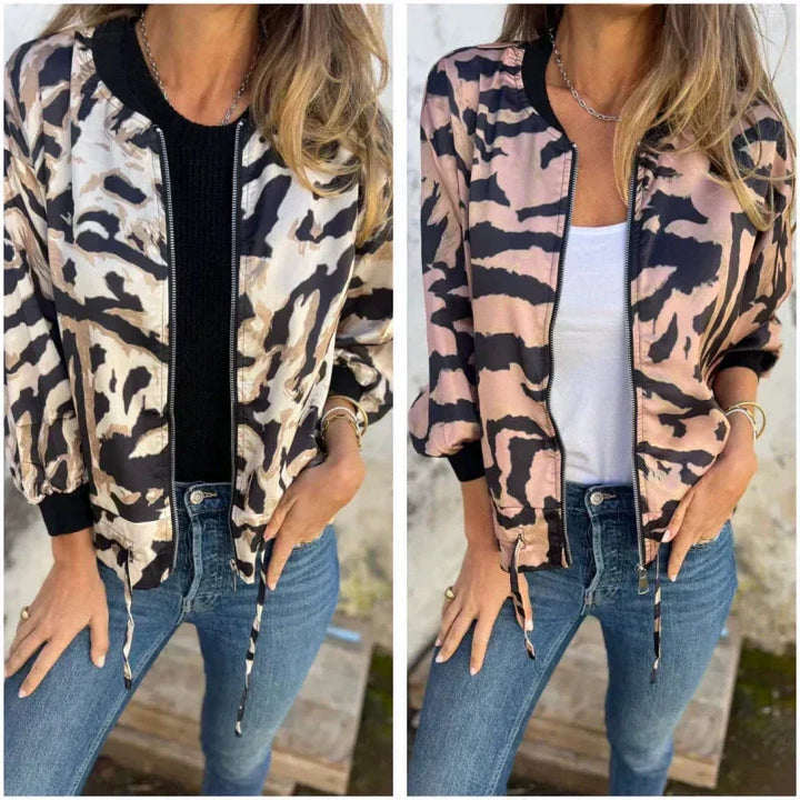 Zaira™ | Veste de Printemps à Fermeture Éclair Motif Zèbre