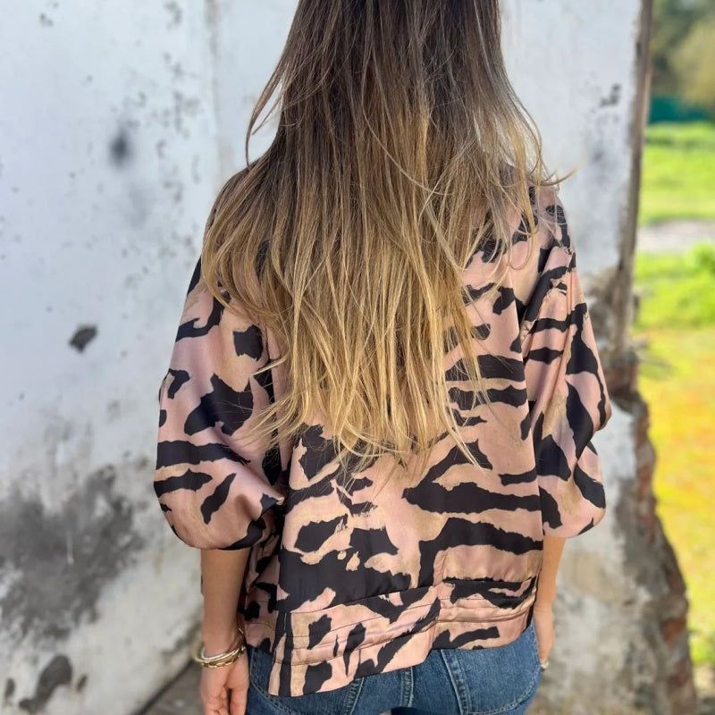 Zaira™ | Veste de Printemps à Fermeture Éclair Motif Zèbre