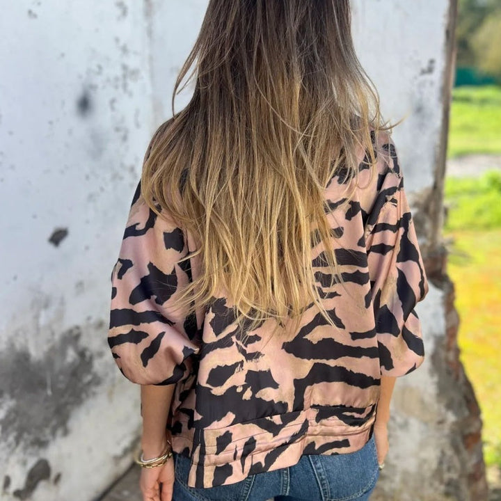 Zaira™ | Veste de Printemps à Fermeture Éclair Motif Zèbre
