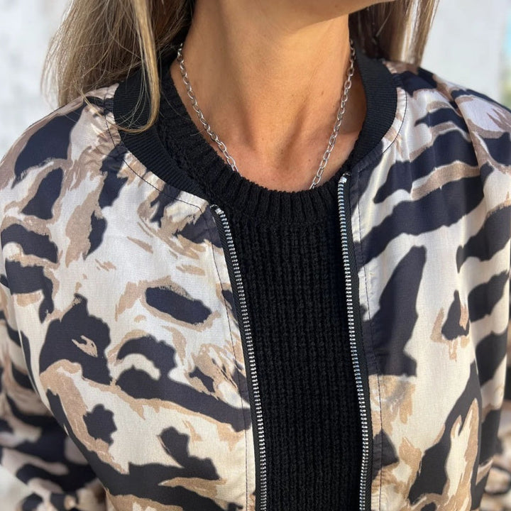 Zaira™ | Veste de Printemps à Fermeture Éclair Motif Zèbre
