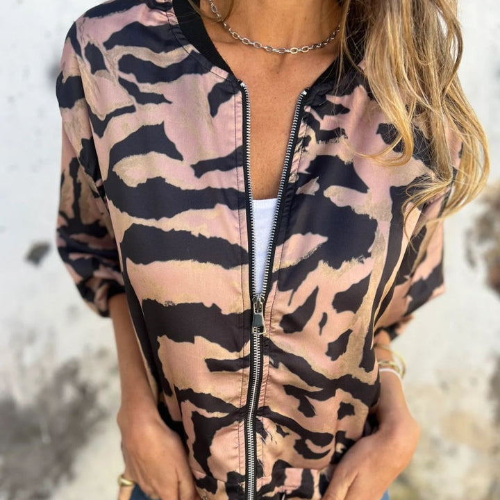 Zaira™ | Veste de Printemps à Fermeture Éclair Motif Zèbre