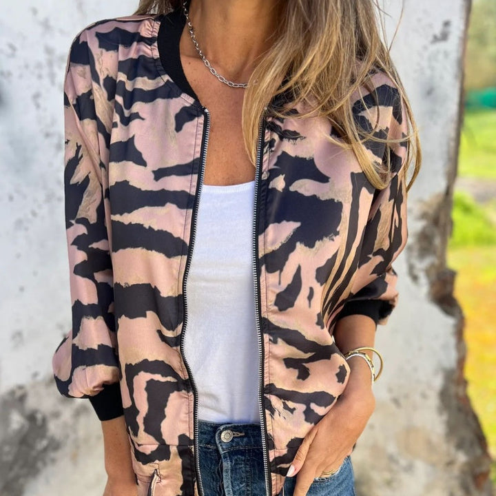 Zaira™ | Veste de Printemps à Fermeture Éclair Motif Zèbre