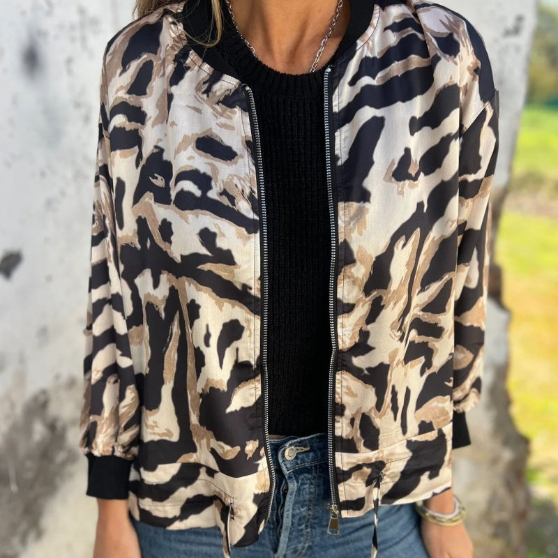 Zaira™ | Veste de Printemps à Fermeture Éclair Motif Zèbre