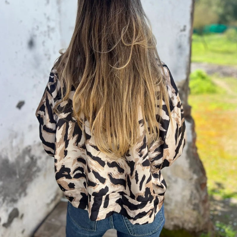 Zaira™ | Veste de Printemps à Fermeture Éclair Motif Zèbre