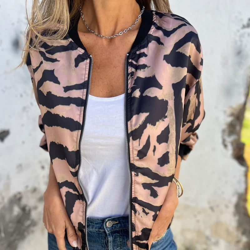Zaira™ | Veste de Printemps à Fermeture Éclair Motif Zèbre