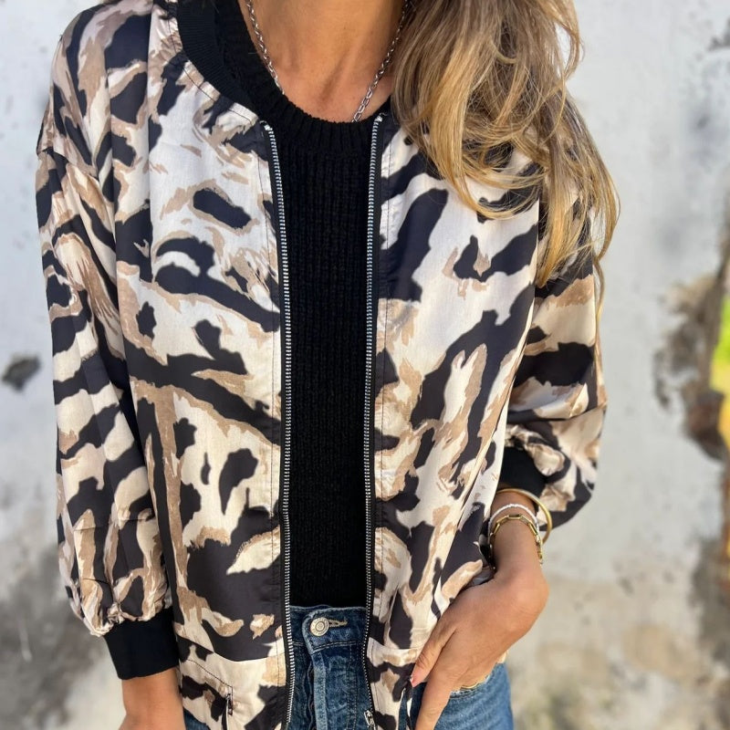 Zaira™ | Veste de Printemps à Fermeture Éclair Motif Zèbre