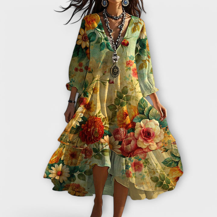 Martine™ – Robe Vintage Bohème à Col en V