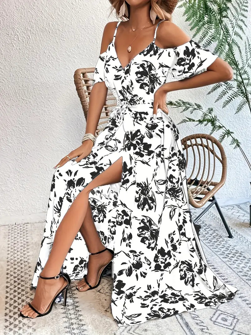Océane – Robe fleurie à épaules dénudées